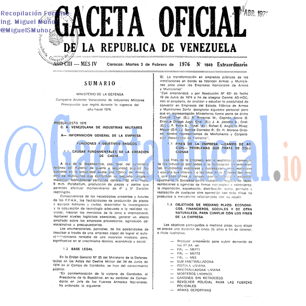 Gaceta Oficial 1849 del 3 Febrero 1976