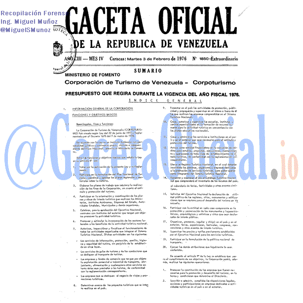 Gaceta Oficial 1850 del 3 Febrero 1976