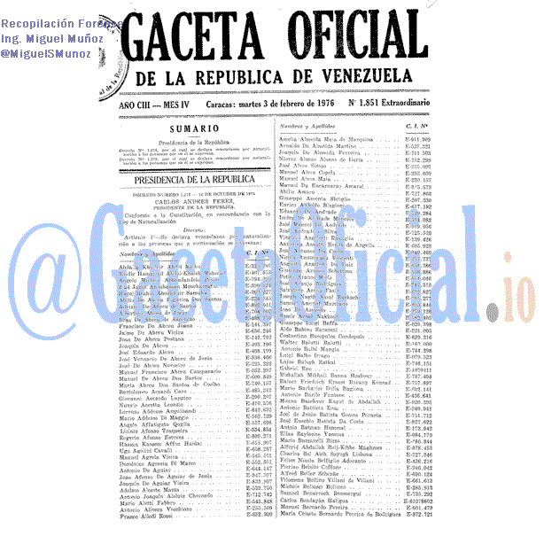 Gaceta Oficial 1851 del 3 Febrero 1976