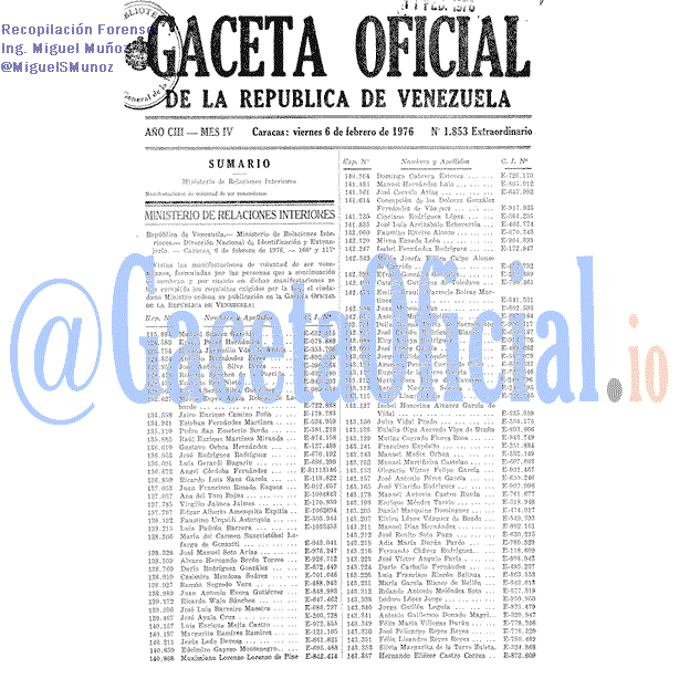Gaceta Oficial 1853 del 6 Febrero 1976