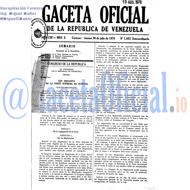Gaceta Oficial 1893 del 30 Julio 1976