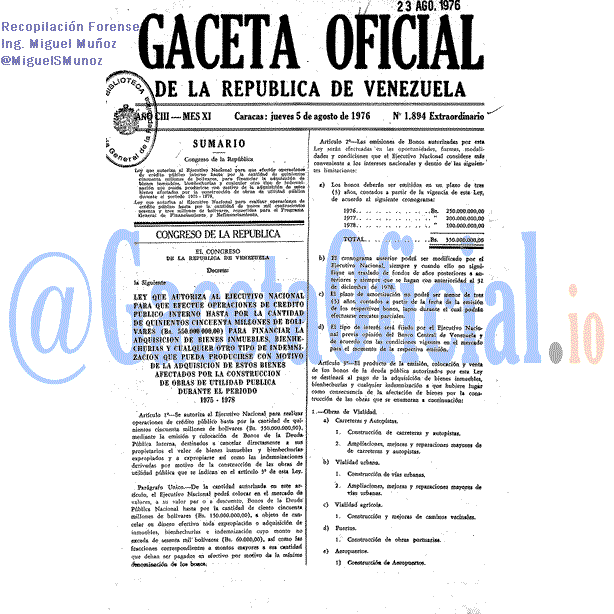 Gaceta Oficial 1894 del 5 Agosto 1976
