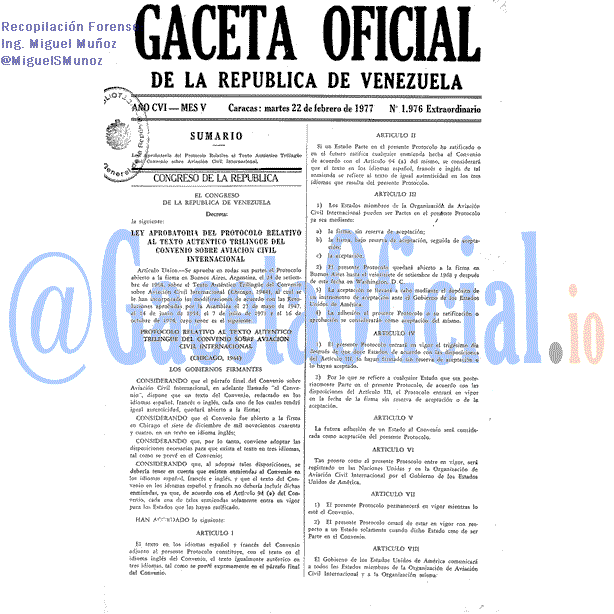 Gaceta Oficial 1976 del 22 Febrero 1977