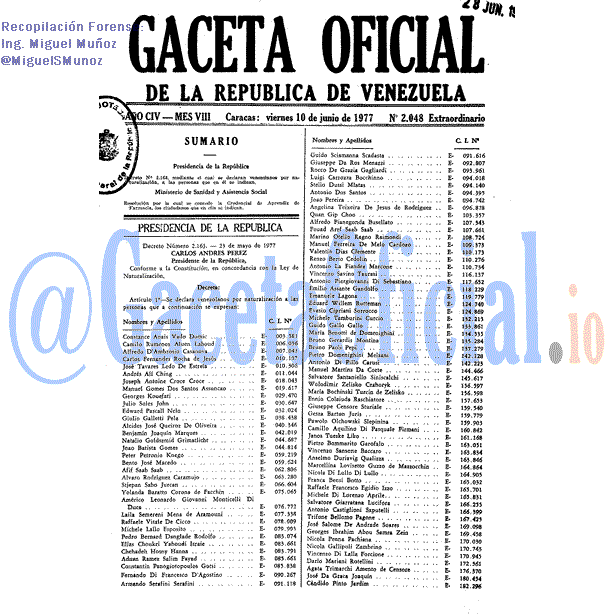Gaceta Oficial 2048 del 10 Junio 1977