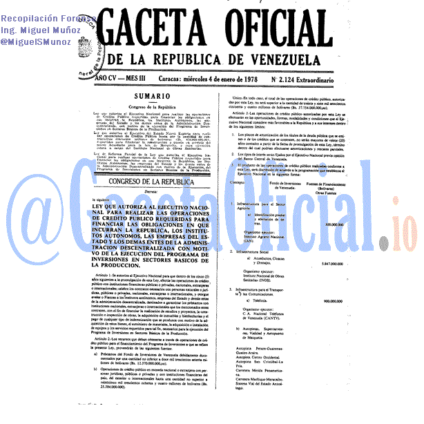 Gaceta Oficial 2124 del 4 Enero 1978