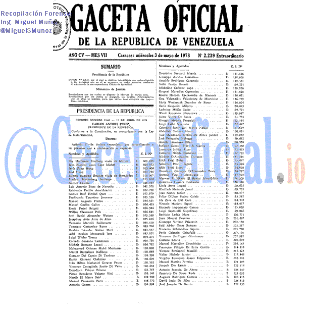 Gaceta Oficial 2239 del 3 Mayo 1978