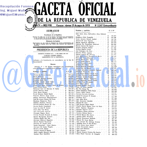 Gaceta Oficial 2247 del 12 Mayo 1978