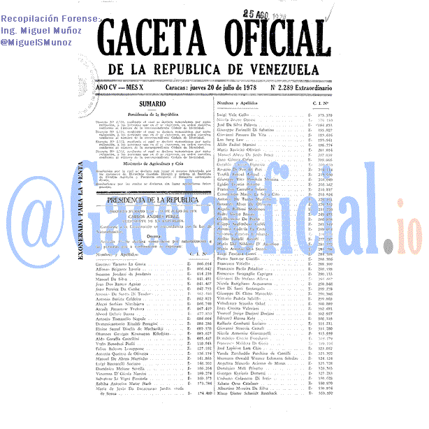 Gaceta Oficial 2289 del 20 Julio 1978