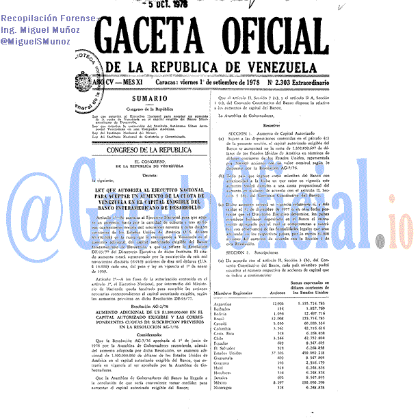 Gaceta Oficial 2303 del 1 Septiembre 1978