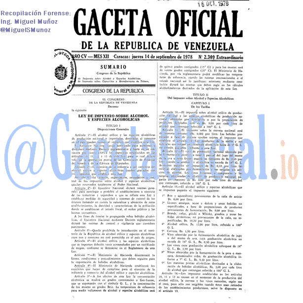 Gaceta Oficial 2309 del 14 Septiembre 1978