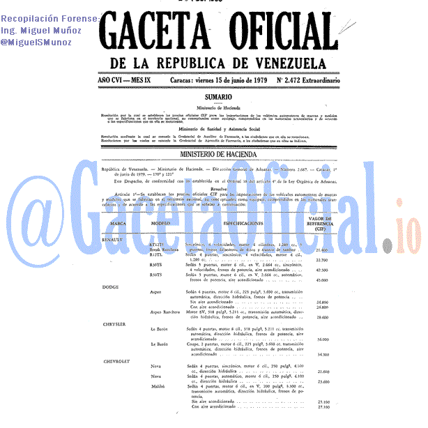 Gaceta Oficial 2472 del 15 Junio 1979