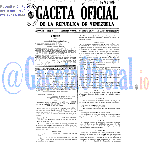 Gaceta Oficial 2484 del 27 Julio 1979