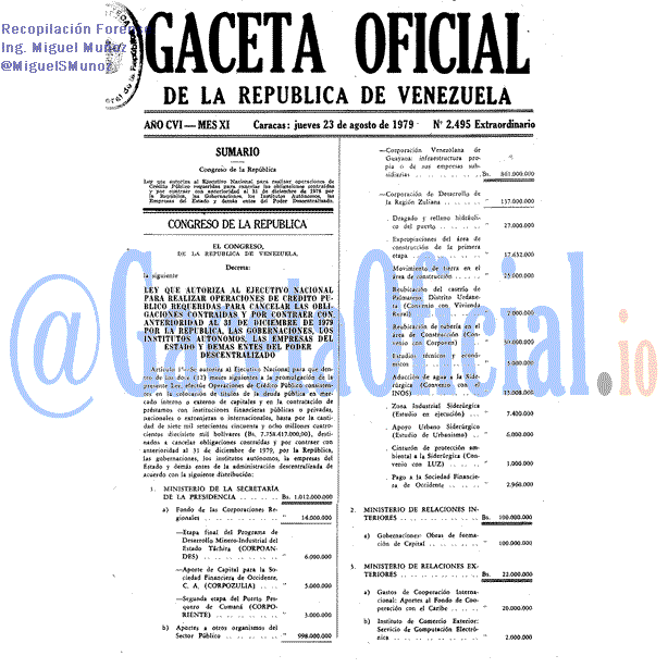 Gaceta Oficial 2495 del 23 Agosto 1979
