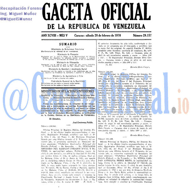 Gaceta Oficial 29157 del 28 Febrero 1970