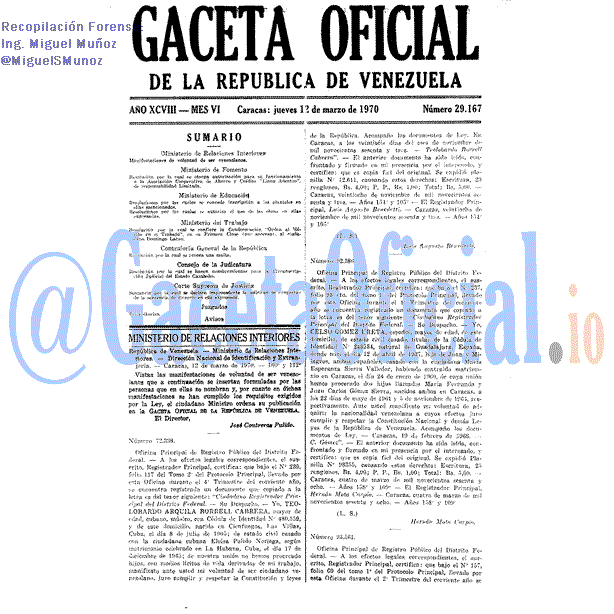 Gaceta Oficial 29167 del 12 Marzo 1970
