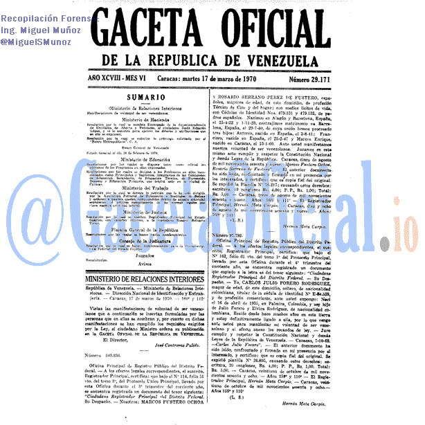 Gaceta Oficial 29171 del 17 Marzo 1970