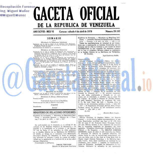 Gaceta Oficial 29182 del 4 Abril 1970