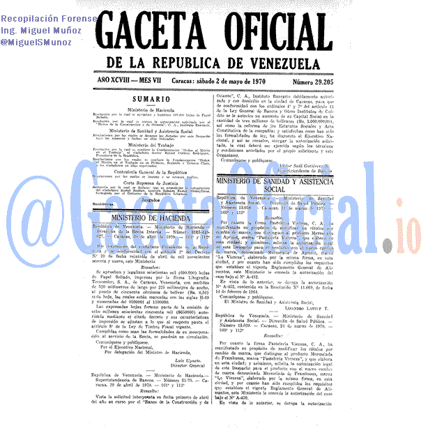 Gaceta Oficial 29205 del 2 Mayo 1970