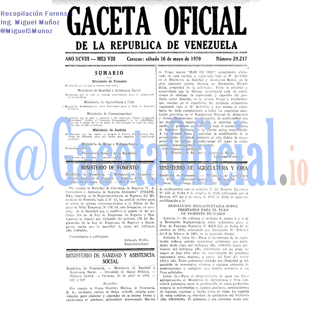 Gaceta Oficial 29217 del 16 Mayo 1970