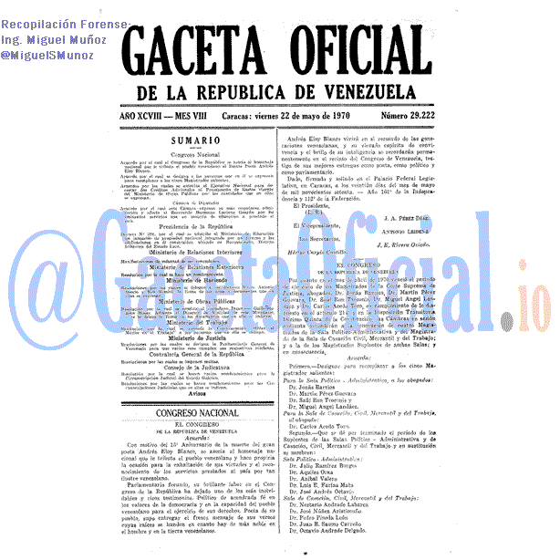 Gaceta Oficial 29222 del 22 Mayo 1970