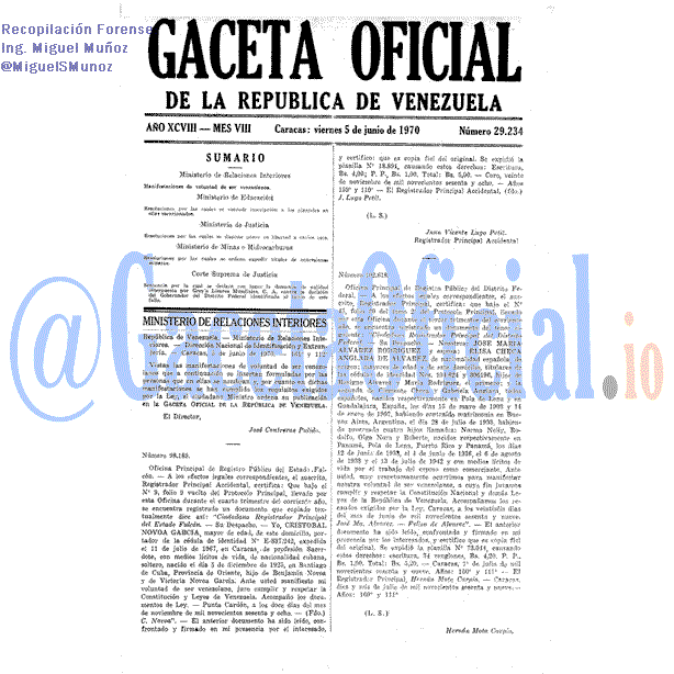 Gaceta Oficial 29234 del 5 Junio 1970