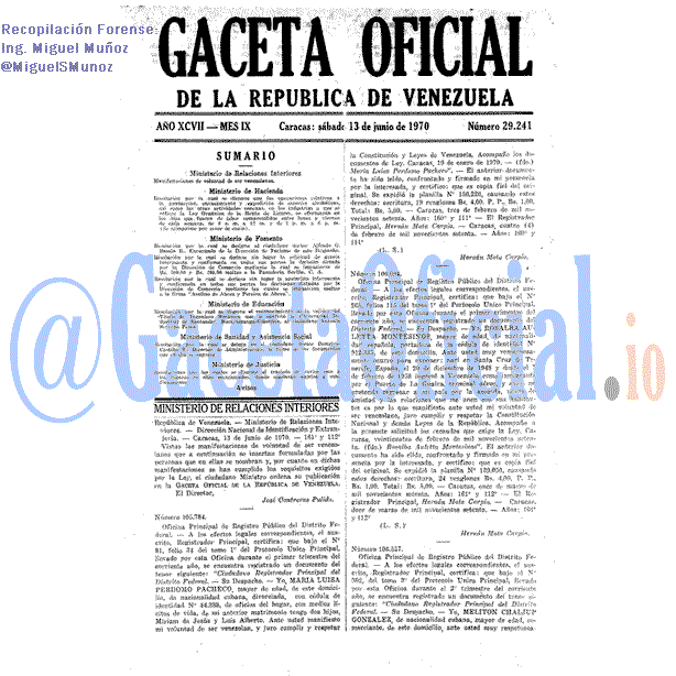 Gaceta Oficial 29241 del 13 Junio 1970