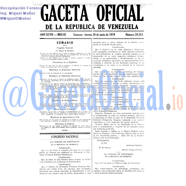 Gaceta Oficial 29251 del 26 Junio 1970