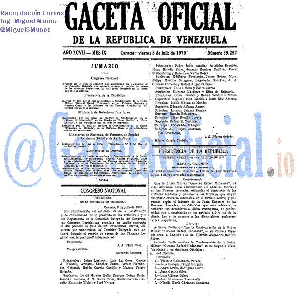 Gaceta Oficial 29257 del 3 Julio 1970