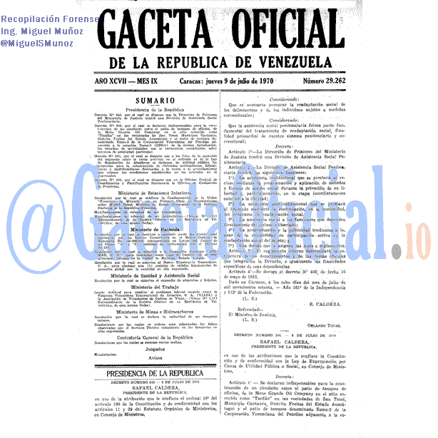 Gaceta Oficial 29262 del 9 Julio 1970
