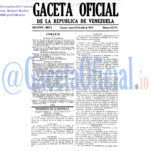 Gaceta Oficial 29274 del 23 Julio 1970