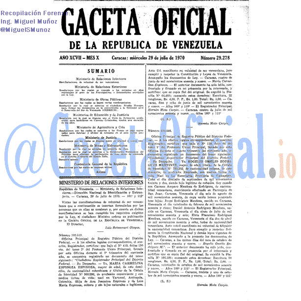 Gaceta Oficial 29278 del 29 Julio 1970