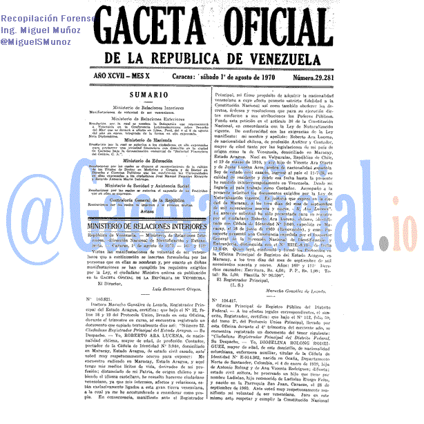 Gaceta Oficial 29281 del 1 Agosto 1970