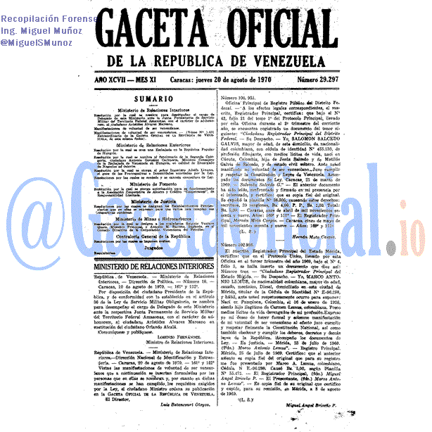 Gaceta Oficial 29297 del 20 Agosto 1970