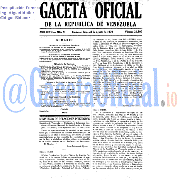Gaceta Oficial 29300 del 24 Agosto 1970