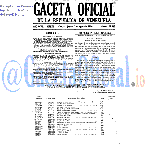 Gaceta Oficial 29303 del 27 Agosto 1970