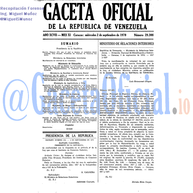 Gaceta Oficial 29308 del 2 Septiembre 1970