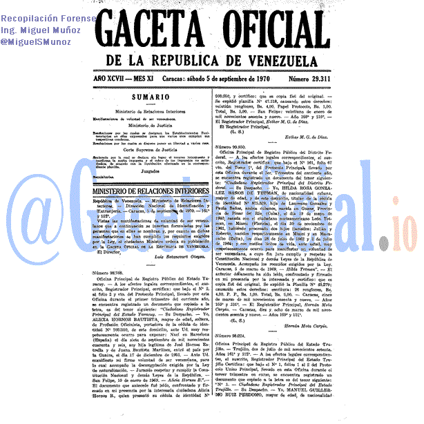 Gaceta Oficial 29311 del 5 Septiembre 1970