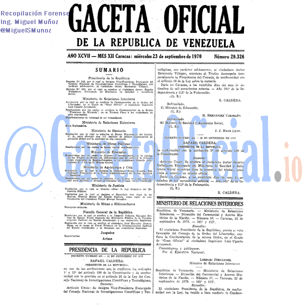 Gaceta Oficial 29326 del 23 Septiembre 1970
