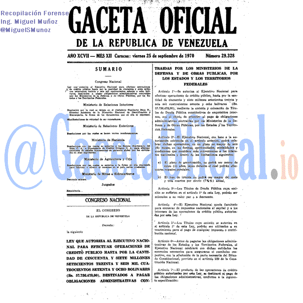 Gaceta Oficial 29328 del 25 Septiembre 1970
