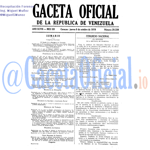 Gaceta Oficial 29339 del 8 Octubre 1970