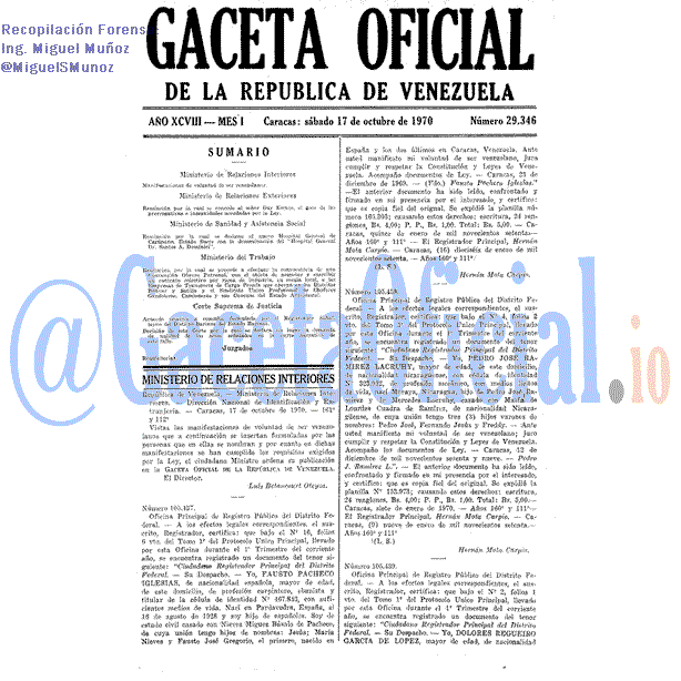Gaceta Oficial 29346 del 17 Octubre 1970