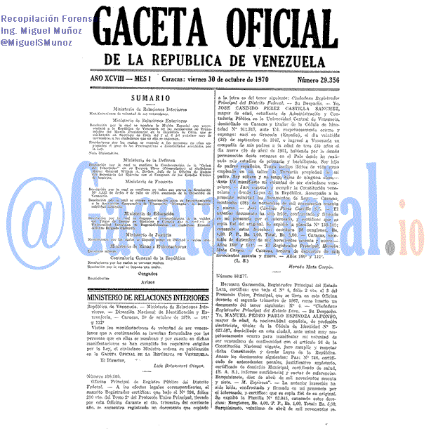 Gaceta Oficial 29356 del 30 Octubre 1970