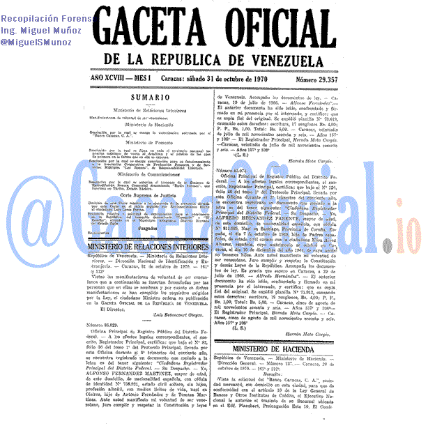 Gaceta Oficial 29357 del 31 Octubre 1970