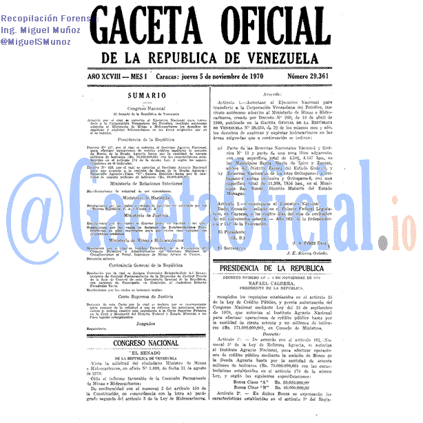 Gaceta Oficial 29361 del 5 Noviembre 1970