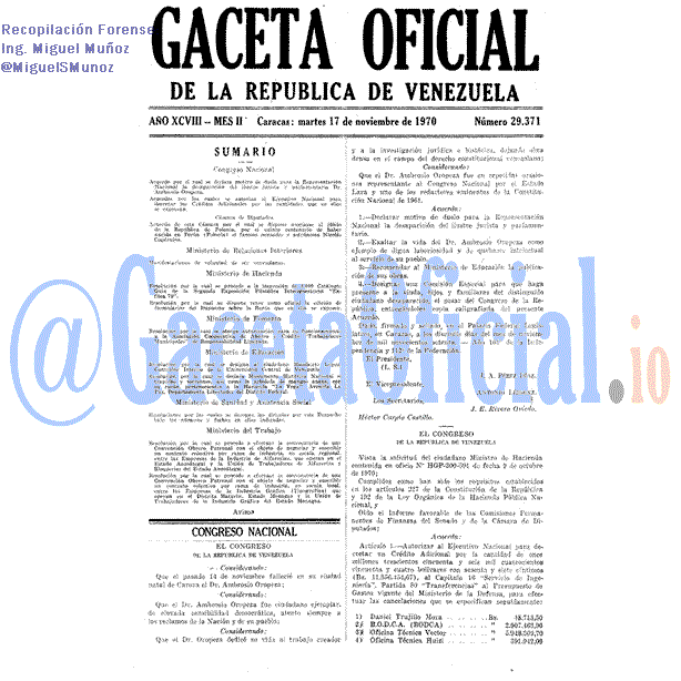 Gaceta Oficial 29371 del 17 Noviembre 1970