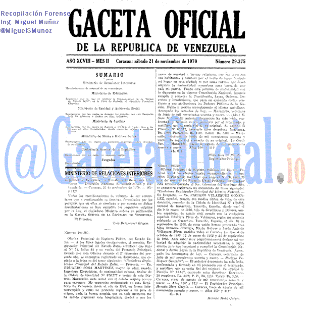 Gaceta Oficial 29375 del 21 Noviembre 1970