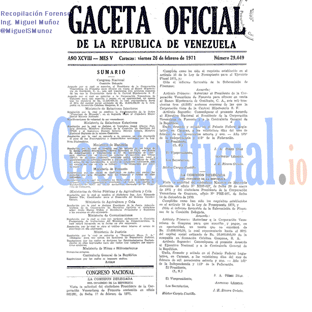 Gaceta Oficial 29449 del 26 Febrero 1971