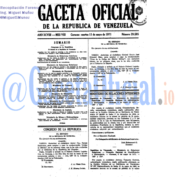Gaceta Oficial 29505 del 11 Mayo 1971