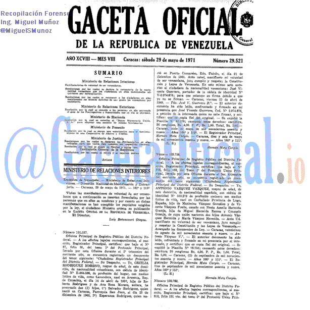 Gaceta Oficial 29521 del 29 Mayo 1971