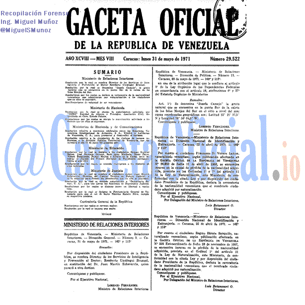 Gaceta Oficial 29522 del 31 Mayo 1971
